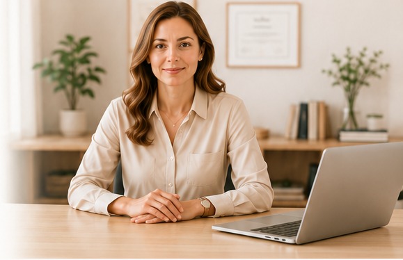 Dr. Anna Petrova in a warm office